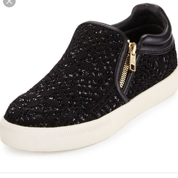 black sparkle slip on sneakers